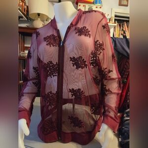 Torrid Burgundy Mesh Floral Cardigan